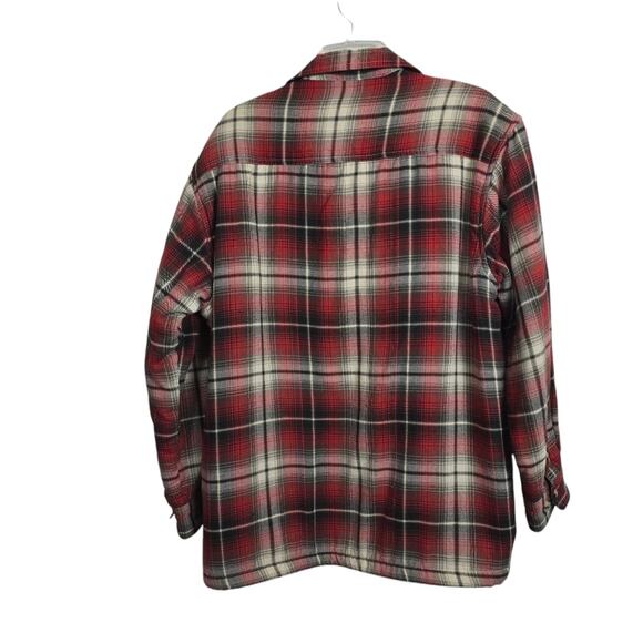 Sports Afield Vtg Red Plaid Quilted Flannel Sherpa Fleece Barn Jacket Shacket L - Picture 2 of 12